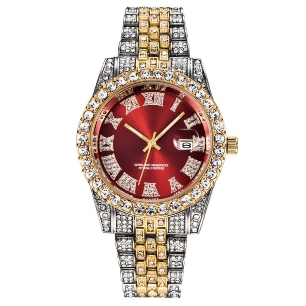 Gold, Red & Diamond BLING watch (unisex)